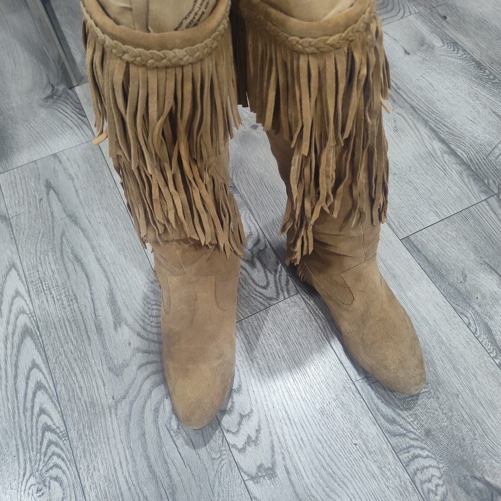 LAST PRICE .Sam Edelman Tan Suede Fringe Knee-High Boots